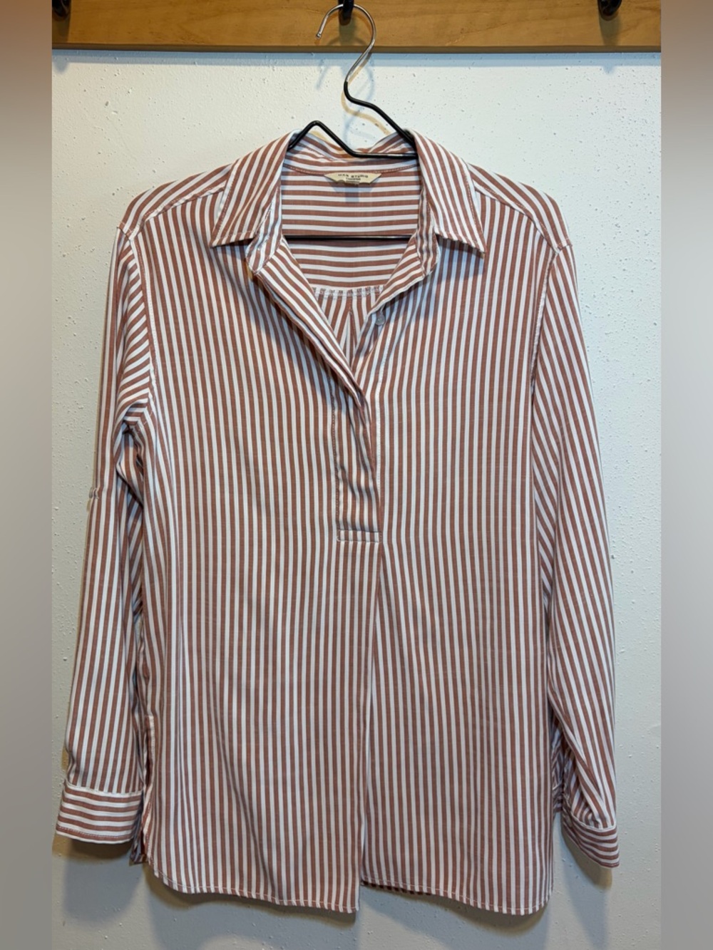Max Studio Rust & White Striped Button-Up Tunic